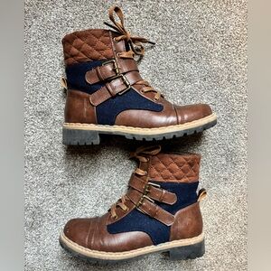 JustFab Brown and Navy Lace Up Boots